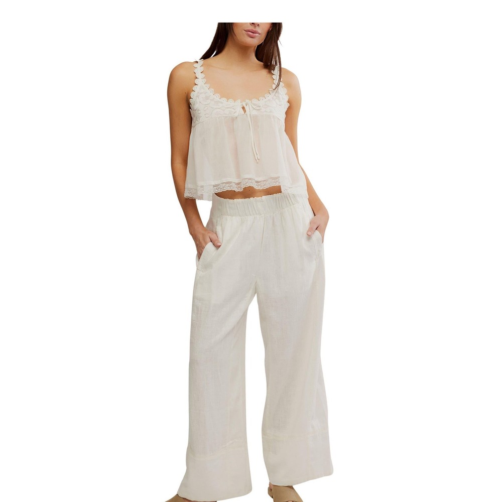 Free People Cream Wide Leg Linen Pants small